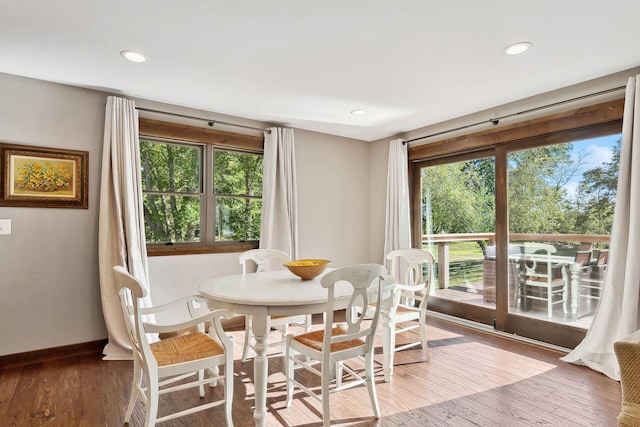 dining room with wood-type flooring and plenty of natural light