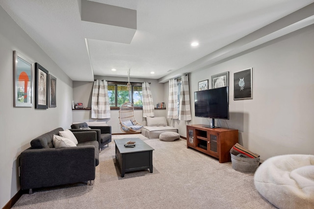 living room with light carpet