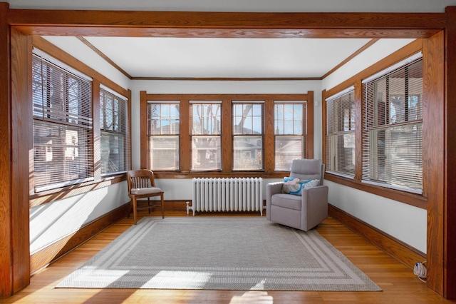 unfurnished sunroom featuring radiator heating unit