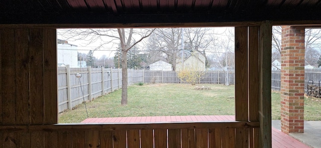 view of yard featuring a wooden deck