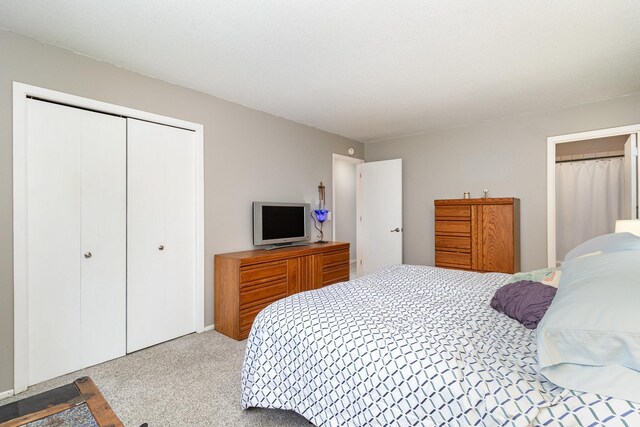 bedroom with carpet and a closet