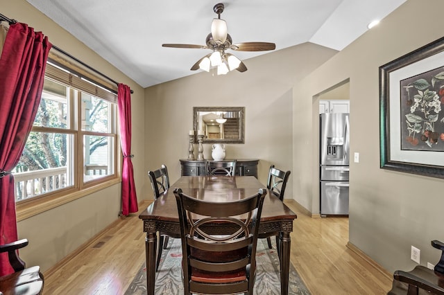2567 Bridle Creek Trl, Chanhassen, MN 55317 - dining space featuring vaulted ceiling, light wood-type flooring, and a ceiling fan