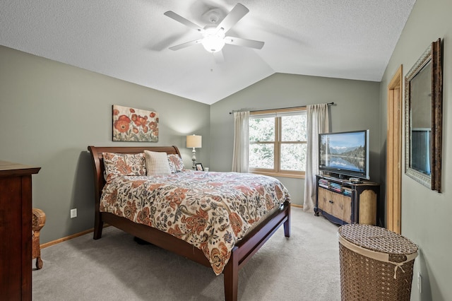 2567 Bridle Creek Trl, Chanhassen, MN 55317 - bedroom featuring light carpet, vaulted ceiling, ceiling fan, and a textured ceiling
