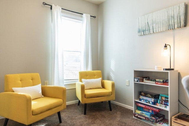 living area featuring carpet floors