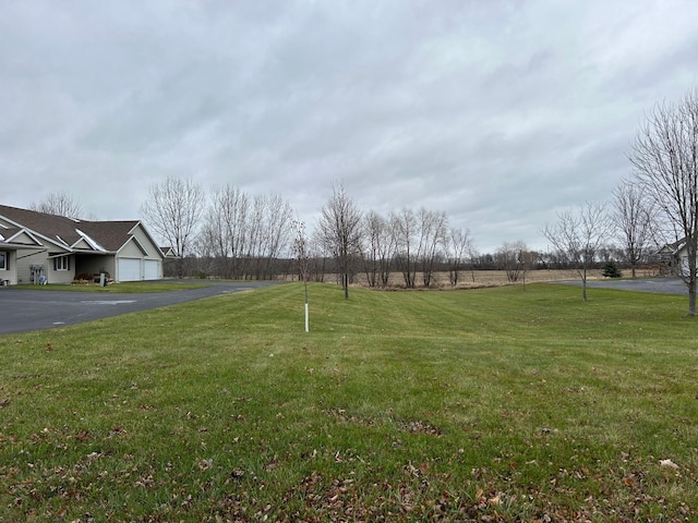 view of yard with a garage