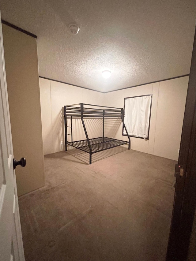 unfurnished bedroom with carpet flooring and a textured ceiling