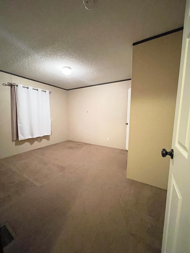 unfurnished room featuring carpet floors and a textured ceiling