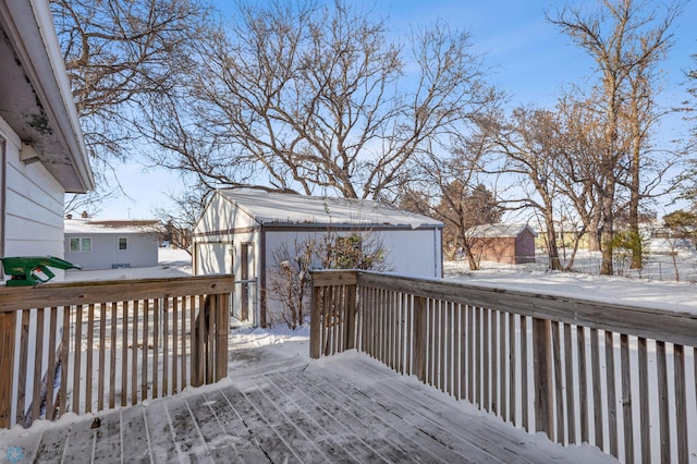 view of snow covered deck