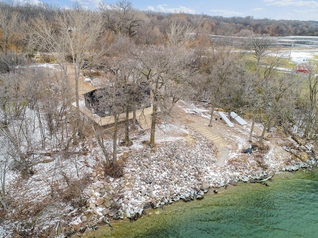 aerial view with a water view