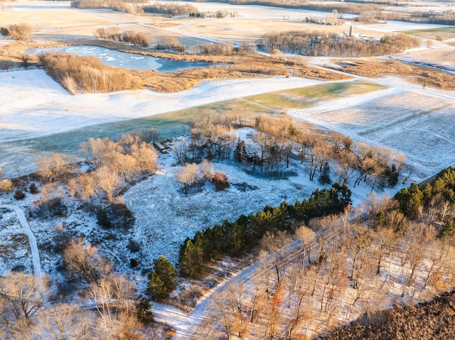 bird's eye view with a rural view and a water view