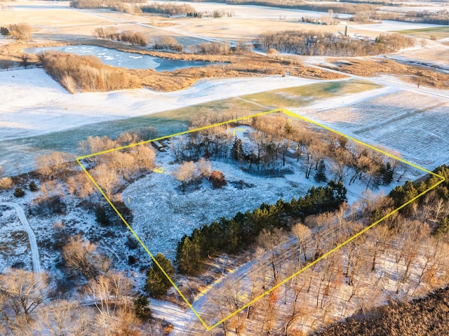 bird's eye view with a rural view and a water view