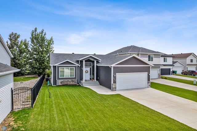 view of front facade featuring a garage and a front lawn