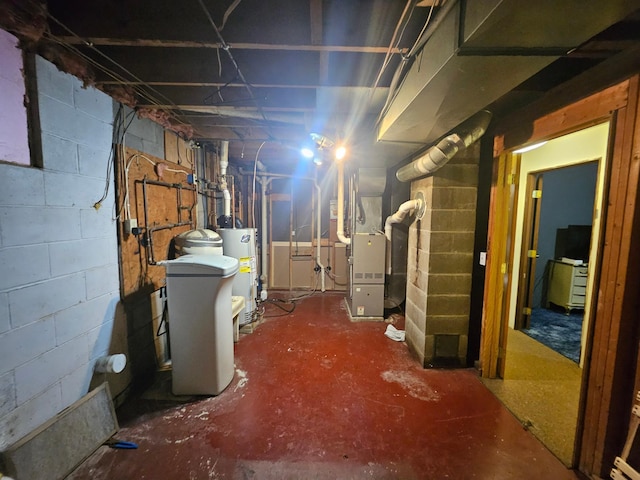 unfinished basement with water heater