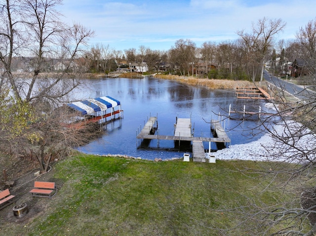 view of dock with a water view