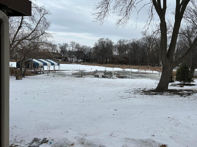 view of yard layered in snow