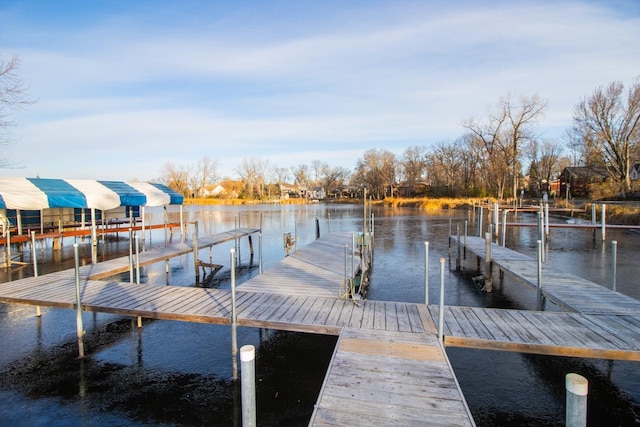 view of dock featuring a water view