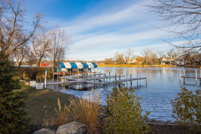 view of dock with a water view