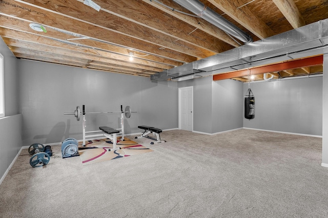 exercise room featuring carpet