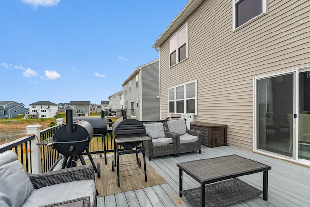 wooden deck featuring an outdoor living space