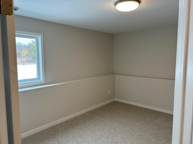 empty room with carpet flooring and a textured ceiling