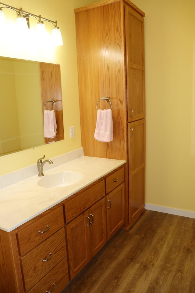 bathroom featuring hardwood / wood-style floors and vanity