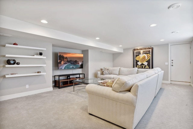 living room featuring light colored carpet