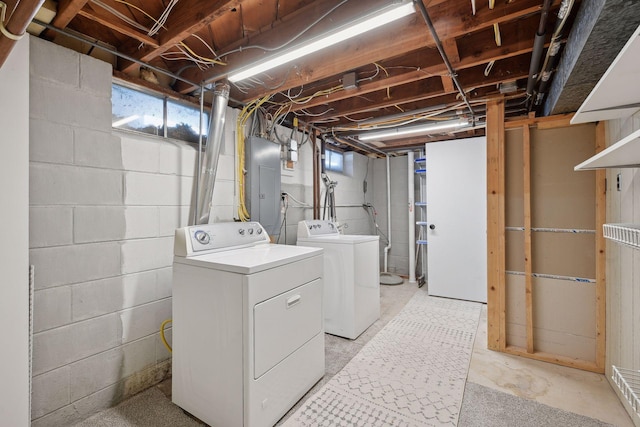 laundry area with independent washer and dryer and electric panel