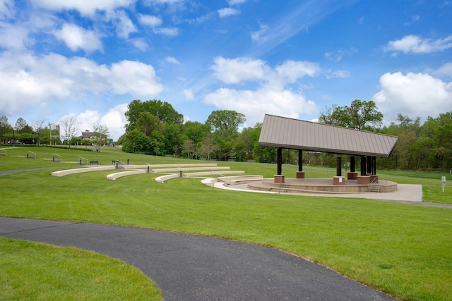 view of community featuring a yard and a gazebo