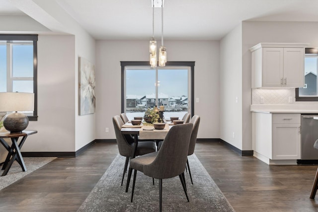 dining area featuring dark wood-type flooring and a healthy amount of sunlight