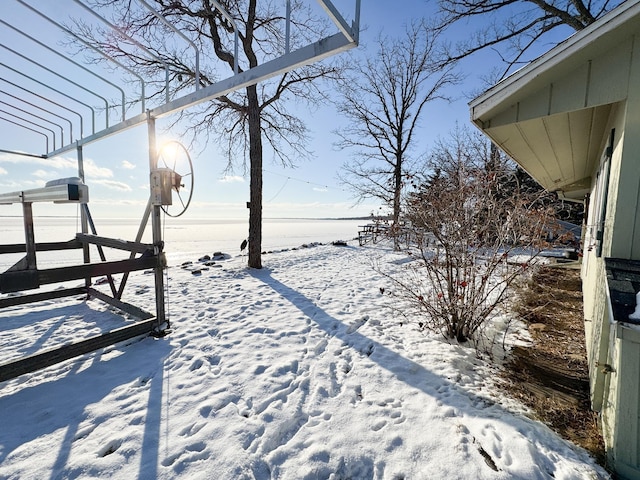 view of yard covered in snow