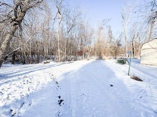 view of yard layered in snow