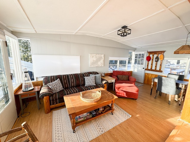 42536 Pleasure Park Rd, Ottertail, MN 56571 - living room with wood finished floors and lofted ceiling