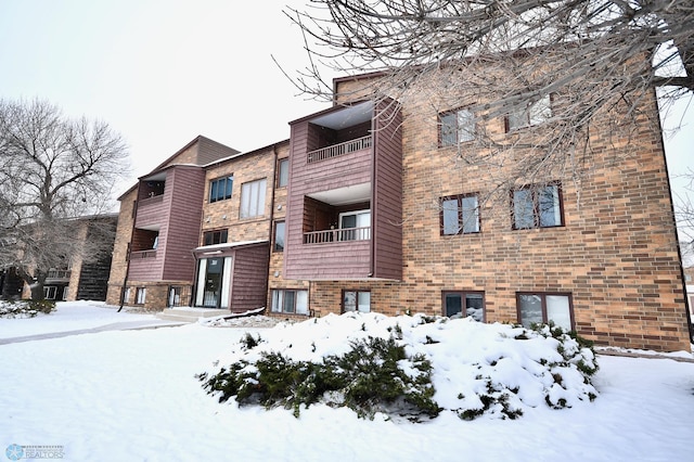 view of snow covered building