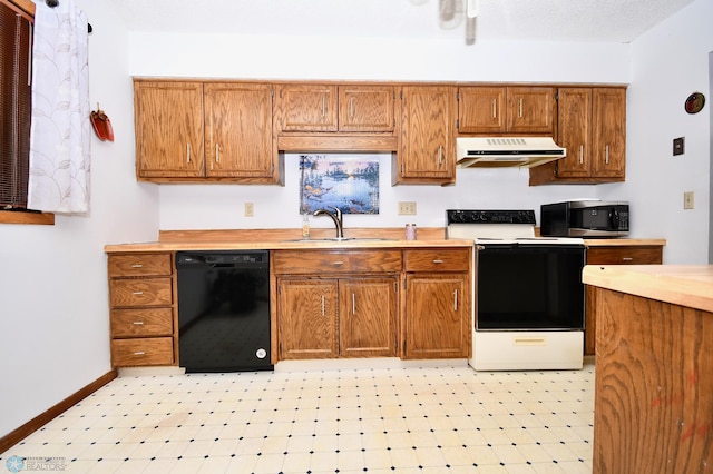 kitchen with sink, white range oven, and black dishwasher