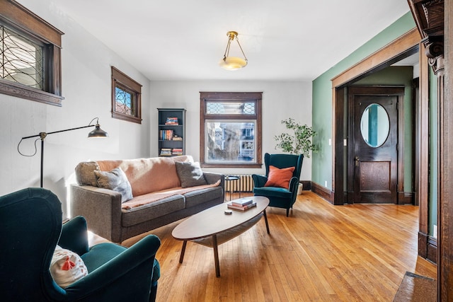 living room with light hardwood / wood-style floors