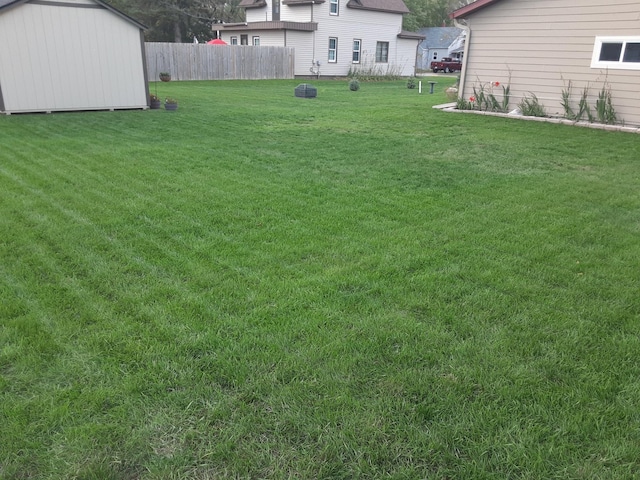 view of yard with a storage unit, an outdoor structure, and fence