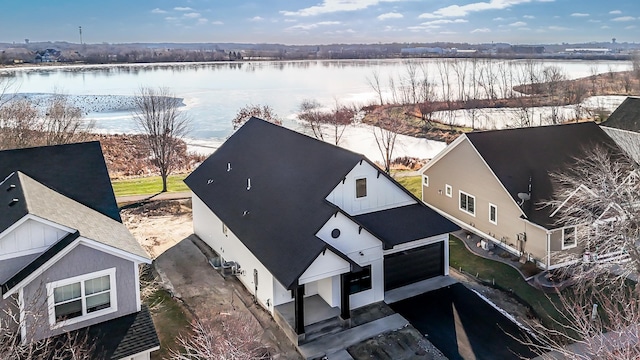 aerial view with a water view