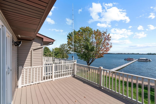 deck featuring a water view