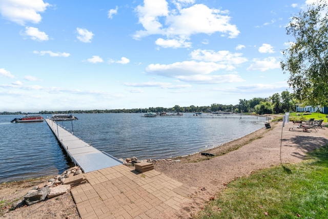 water view featuring a dock