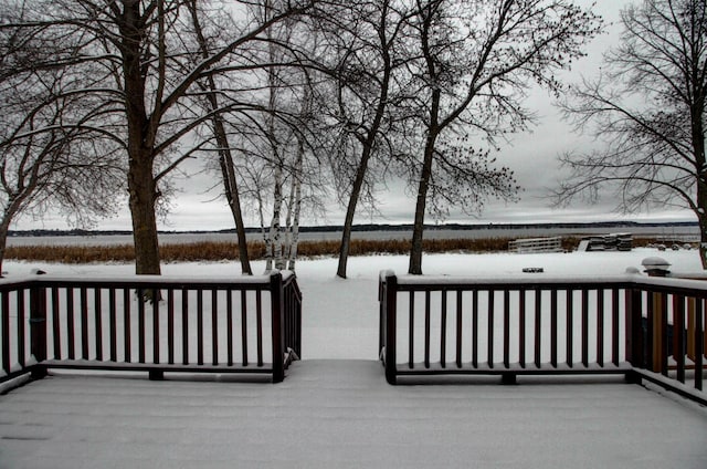 view of snow covered deck