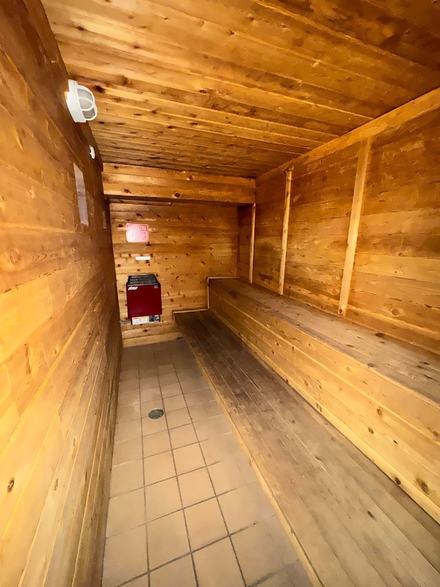 view of sauna / steam room with tile patterned floors