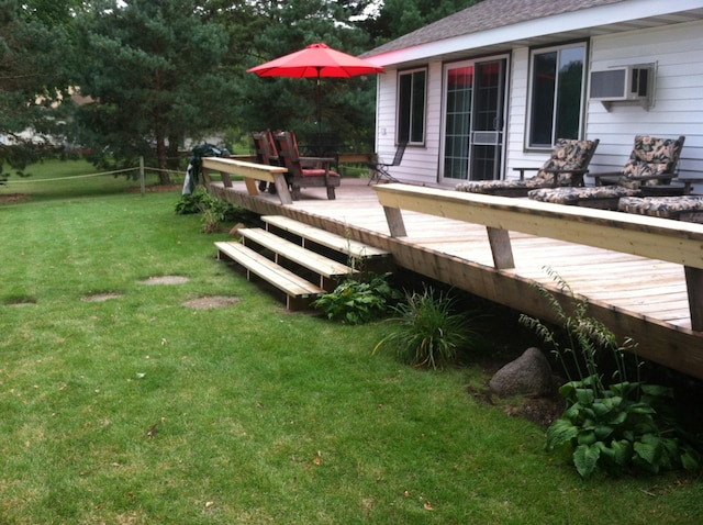 deck with cooling unit and a yard