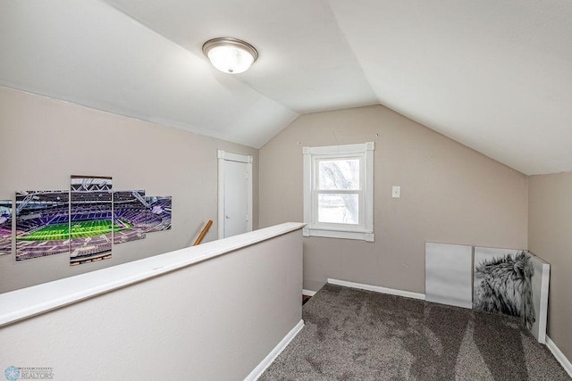 additional living space featuring carpet floors and vaulted ceiling