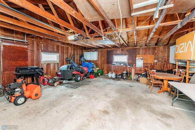 garage with a garage door opener