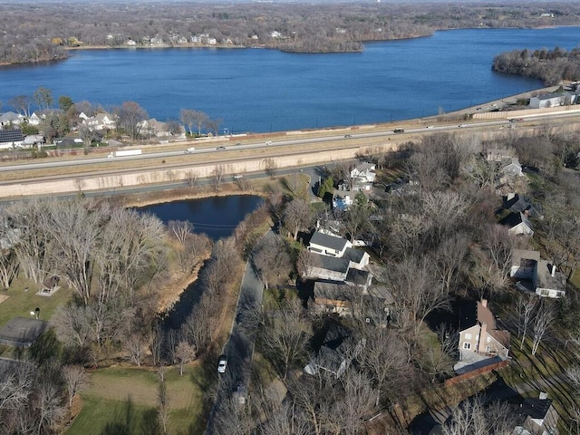 aerial view featuring a water view