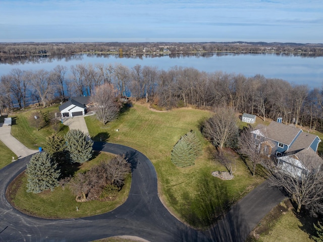 aerial view with a water view