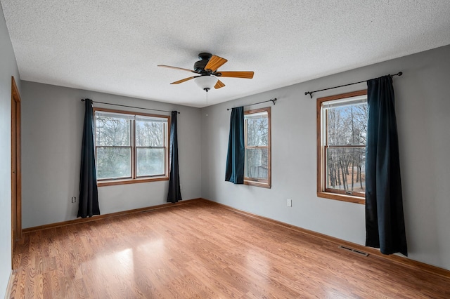 empty room featuring plenty of natural light, wood-type flooring, and a textured ceiling