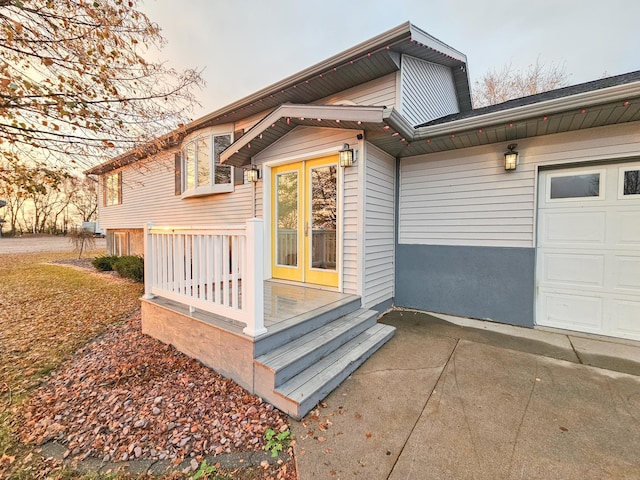 exterior space with a garage