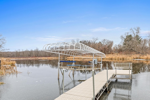 view of dock featuring a water view