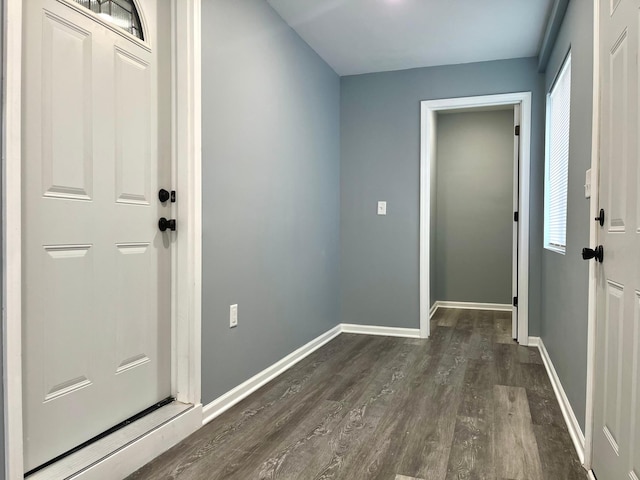 entryway with dark hardwood / wood-style floors and a healthy amount of sunlight